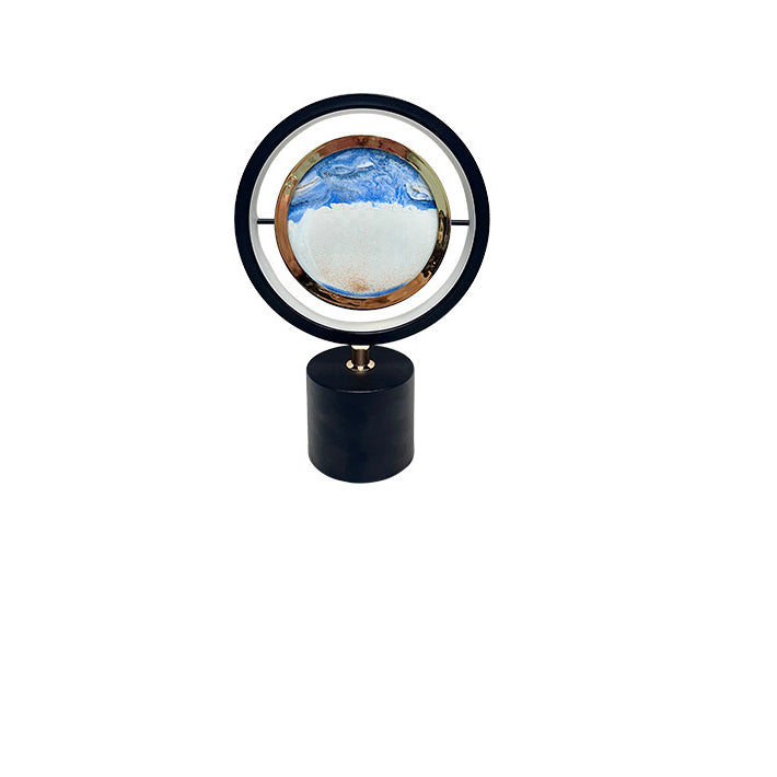 Contemporary Creative Iron Glass Round Sand Painting USB LED Table Lamp for Bedroom