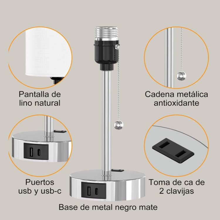 Modern Simplicity Fabric Iron Cylinder USB Rechargeable 1-Light Table Lamp for Bedside