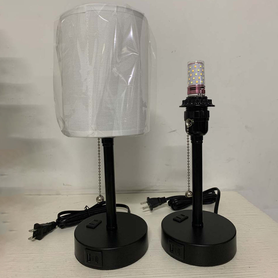 Modern Simplicity Fabric Iron Cylinder USB Rechargeable 1-Light Table Lamp for Bedside