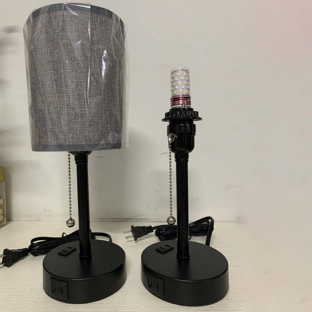 Modern Simplicity Fabric Iron Cylinder USB Rechargeable 1-Light Table Lamp for Bedside