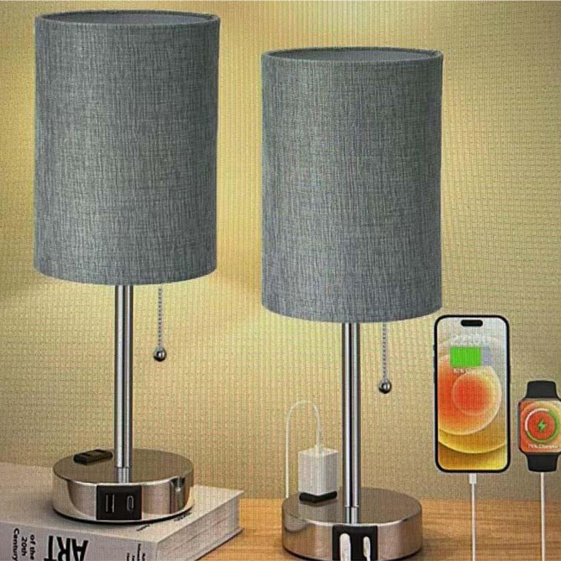 Modern Simplicity Fabric Iron Cylinder USB Rechargeable 1-Light Table Lamp for Bedside