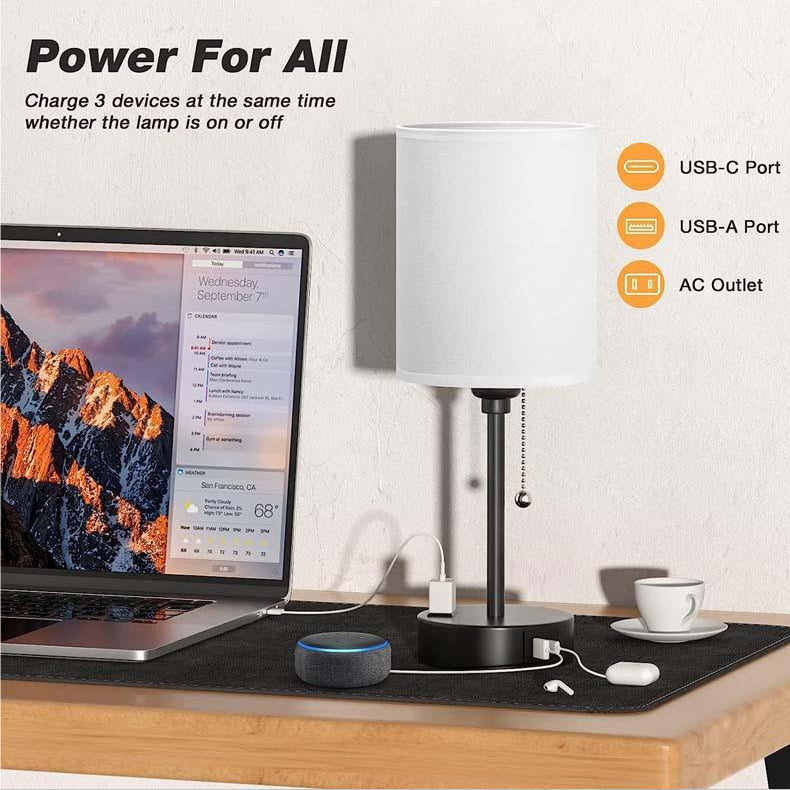 Modern Simplicity Fabric Iron Cylinder USB Rechargeable 1-Light Table Lamp for Bedside