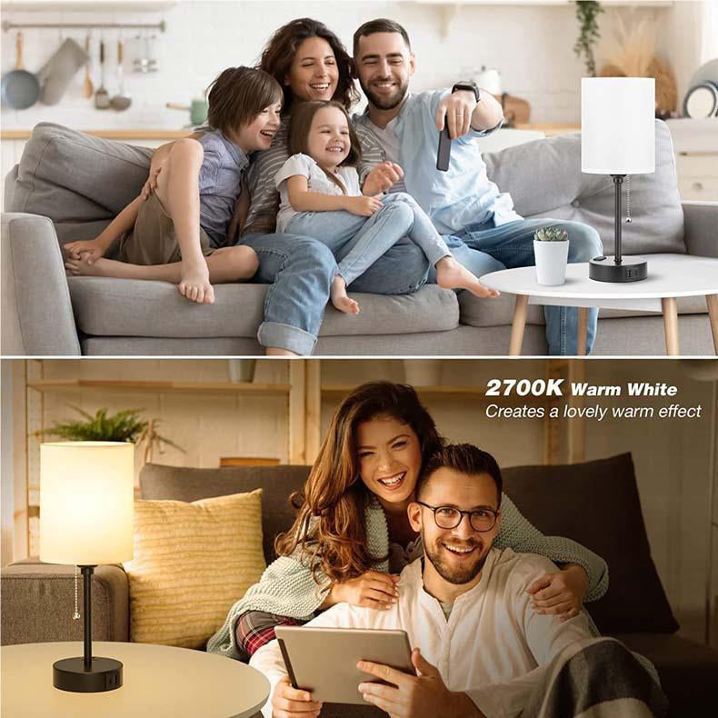 Modern Simplicity Fabric Iron Cylinder USB Rechargeable 1-Light Table Lamp for Bedside