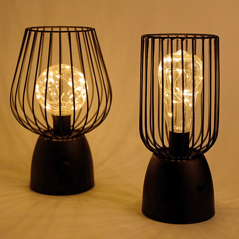 Contemporary Nordic Iron Copper Wire Cylinder Cage Battery LED Table Lamp for Bedside