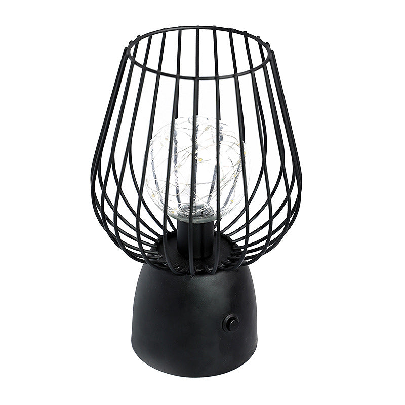 Contemporary Nordic Iron Copper Wire Cylinder Cage Battery LED Table Lamp for Bedside