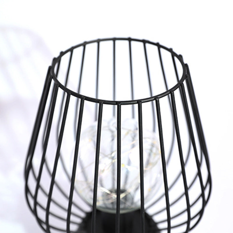 Contemporary Nordic Iron Copper Wire Cylinder Cage Battery LED Table Lamp for Bedside