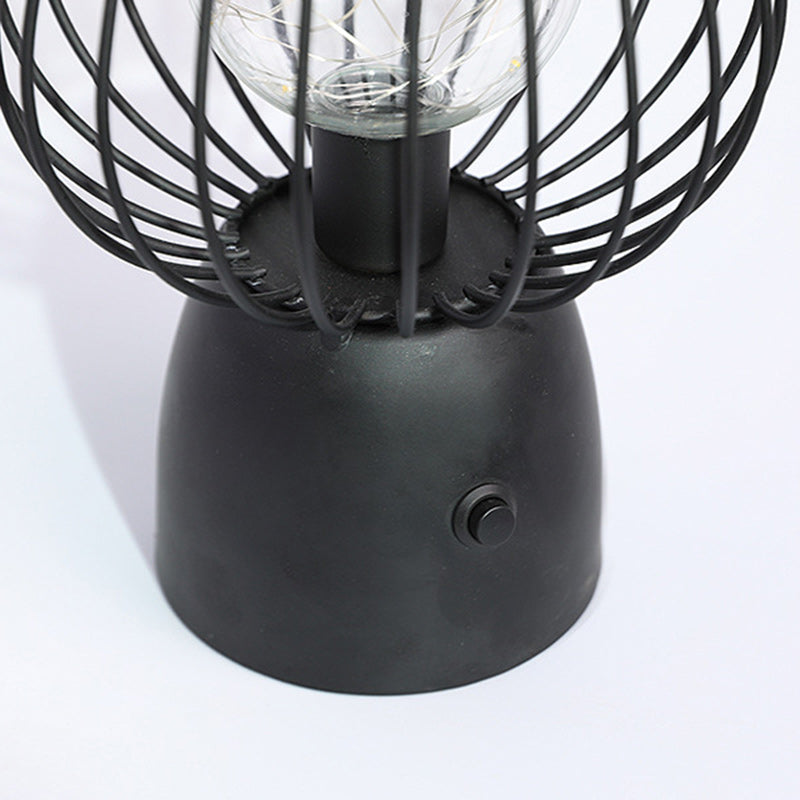Contemporary Nordic Iron Copper Wire Cylinder Cage Battery LED Table Lamp for Bedside