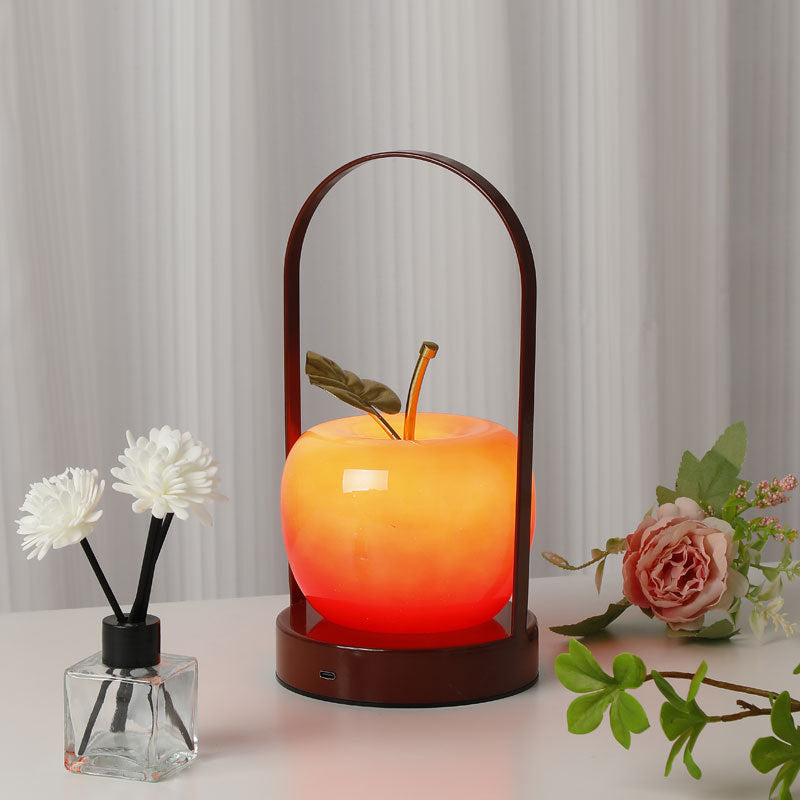 Contemporary Creative Rechargeable Iron-Glass Apple LED Table Lamp Night Light for Bedside