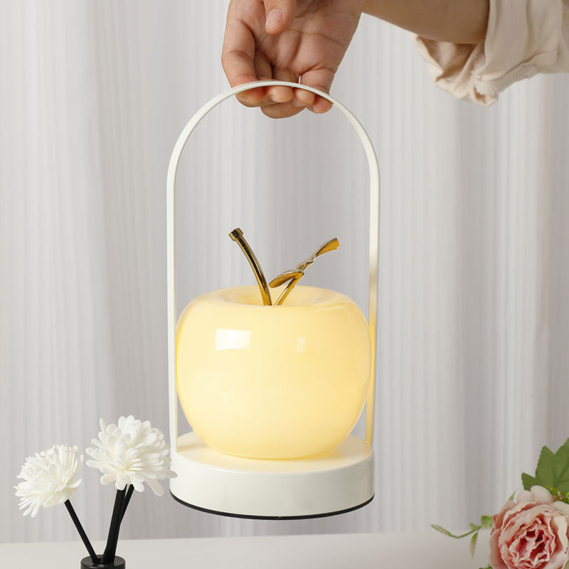 Contemporary Creative Rechargeable Iron-Glass Apple LED Table Lamp Night Light for Bedside