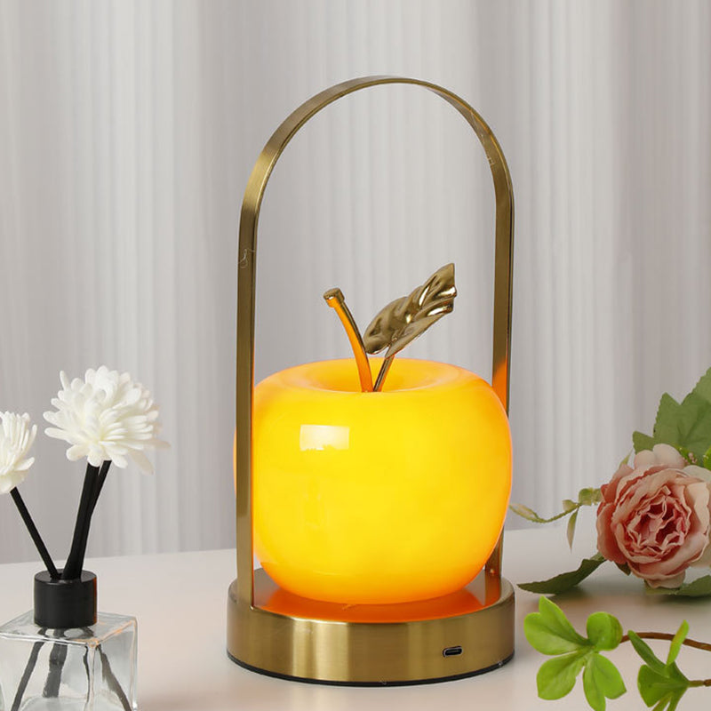 Contemporary Creative Rechargeable Iron-Glass Apple LED Table Lamp Night Light for Bedside