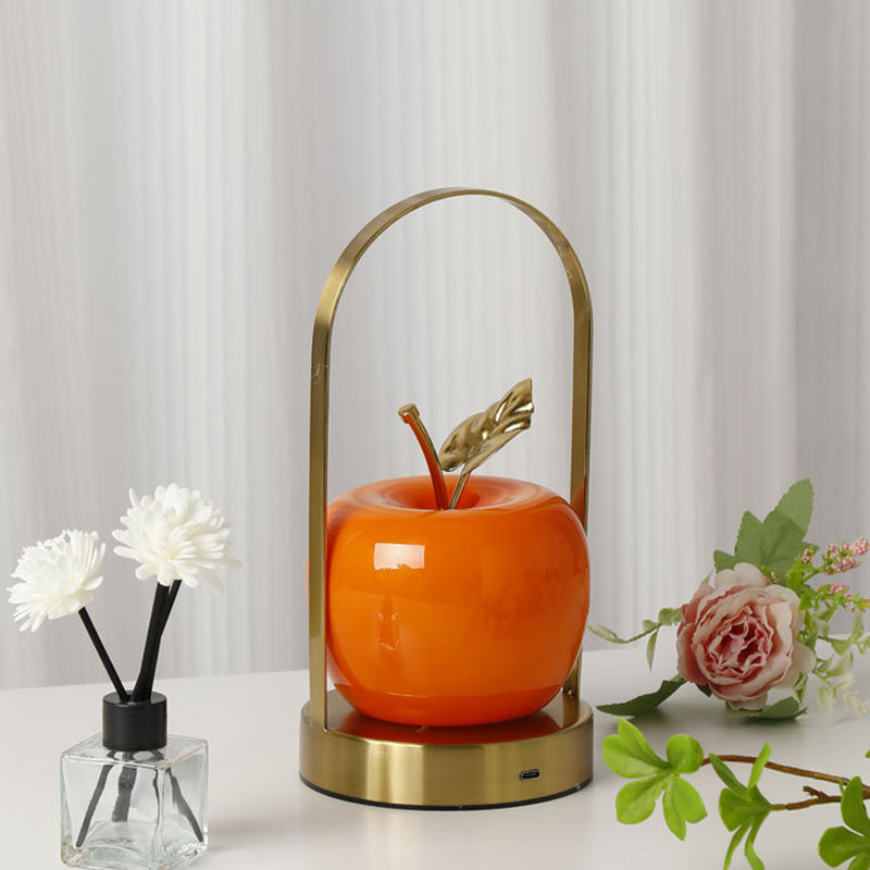Contemporary Creative Rechargeable Iron-Glass Apple LED Table Lamp Night Light for Bedside