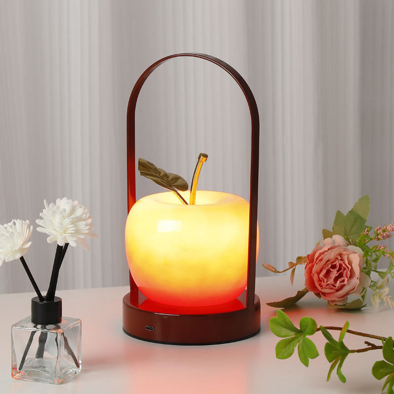 Contemporary Creative Rechargeable Iron-Glass Apple LED Table Lamp Night Light for Bedside