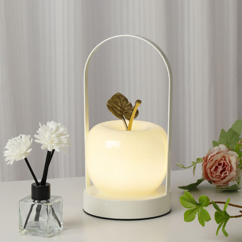 Contemporary Creative Rechargeable Iron-Glass Apple LED Table Lamp Night Light for Bedside