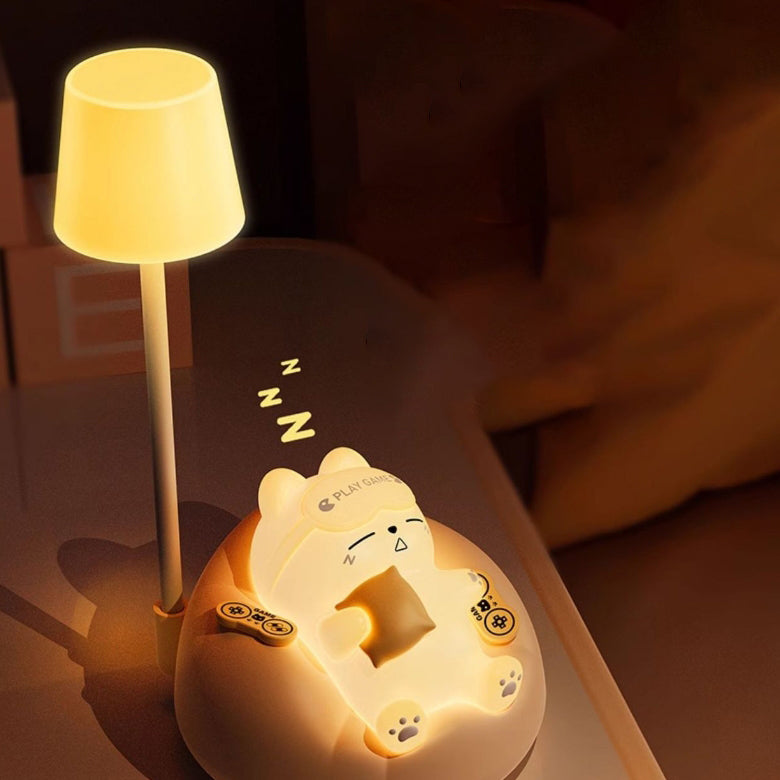 Contemporary Rechargeable ABS PVC Sleeping Cat LED Table Lamp Night Light