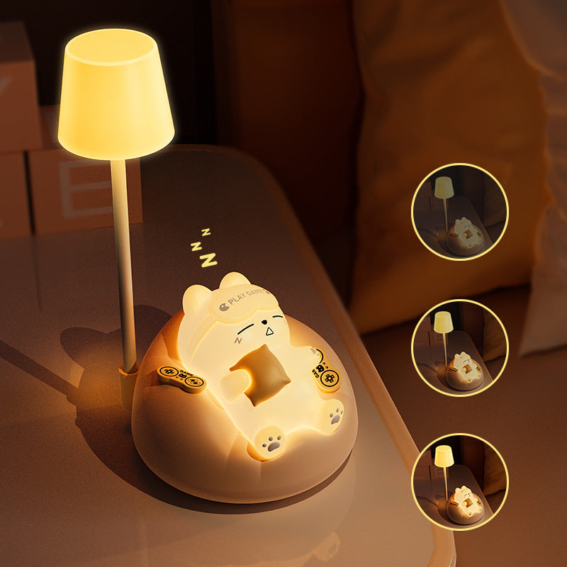 Contemporary Rechargeable ABS PVC Sleeping Cat LED Table Lamp Night Light