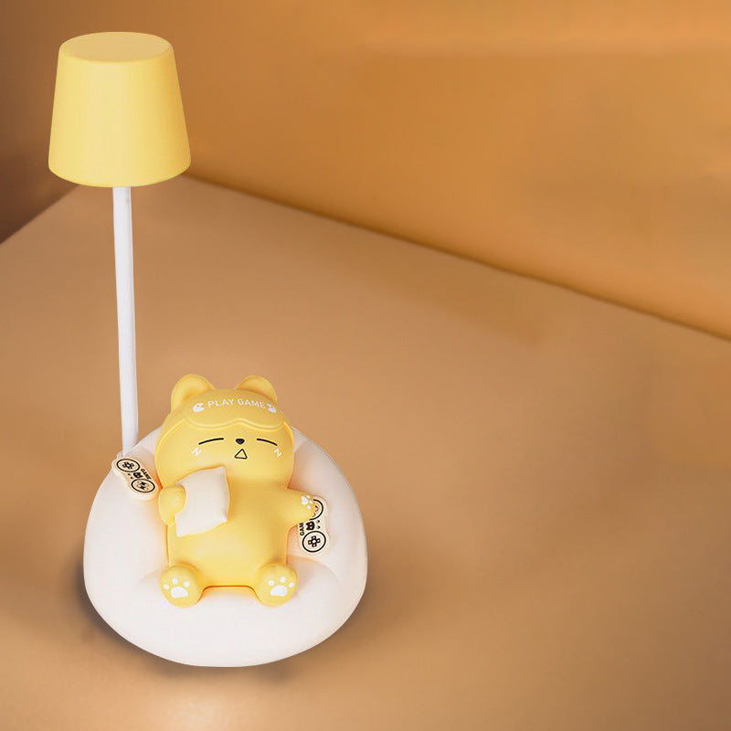 Contemporary Rechargeable ABS PVC Sleeping Cat LED Table Lamp Night Light