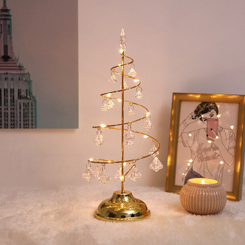 Modern Art Deco Copper Iron Acrylic Plastic Battery Christmas Tree Star LED Table Lamp Night Light for Bedroom
