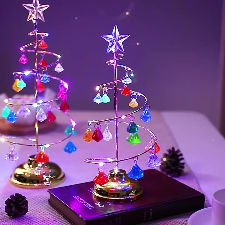 Modern Art Deco Copper Iron Acrylic Plastic Battery Christmas Tree Star LED Table Lamp Night Light for Bedroom