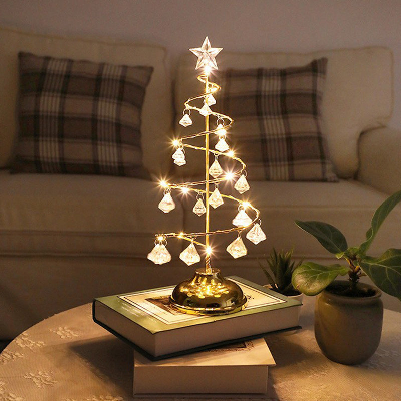 Modern Art Deco Copper Iron Acrylic Plastic Battery Christmas Tree Star LED Table Lamp Night Light for Bedroom