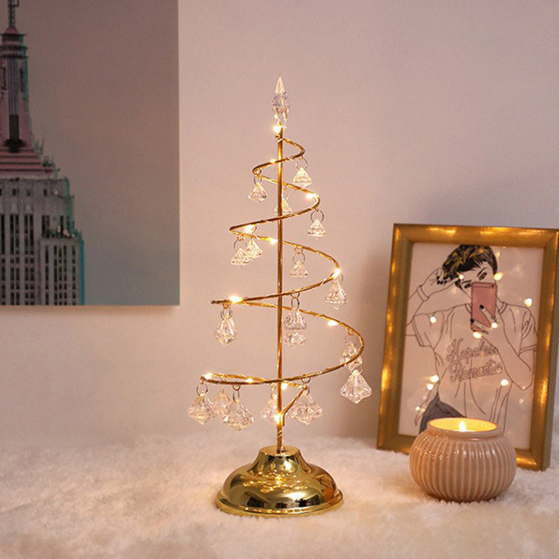 Modern Art Deco Copper Iron Acrylic Plastic Battery Christmas Tree Star LED Table Lamp Night Light for Bedroom