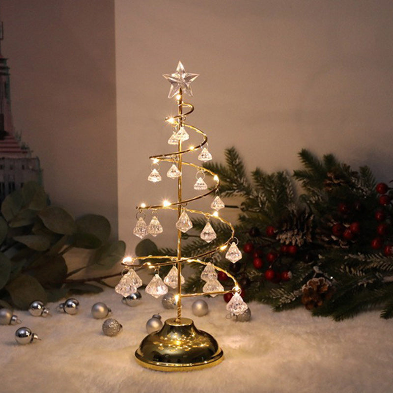 Modern Art Deco Copper Iron Acrylic Plastic Battery Christmas Tree Star LED Table Lamp Night Light for Bedroom