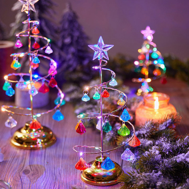 Modern Art Deco Copper Iron Acrylic Plastic Battery Christmas Tree Star LED Table Lamp Night Light for Bedroom