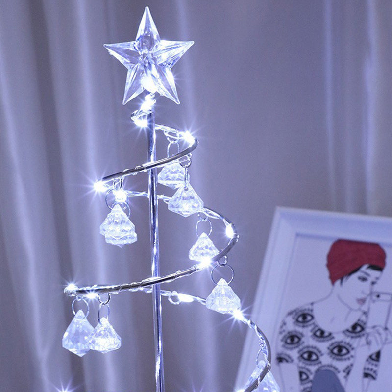Modern Art Deco Copper Iron Acrylic Plastic Battery Christmas Tree Star LED Table Lamp Night Light for Bedroom