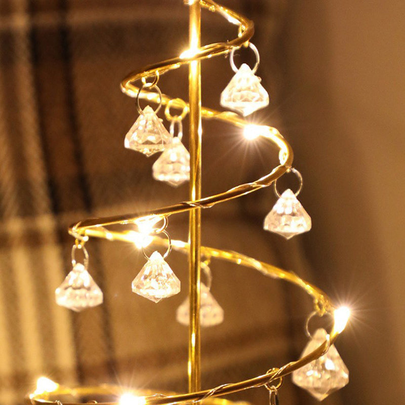 Modern Art Deco Copper Iron Acrylic Plastic Battery Christmas Tree Star LED Table Lamp Night Light for Bedroom