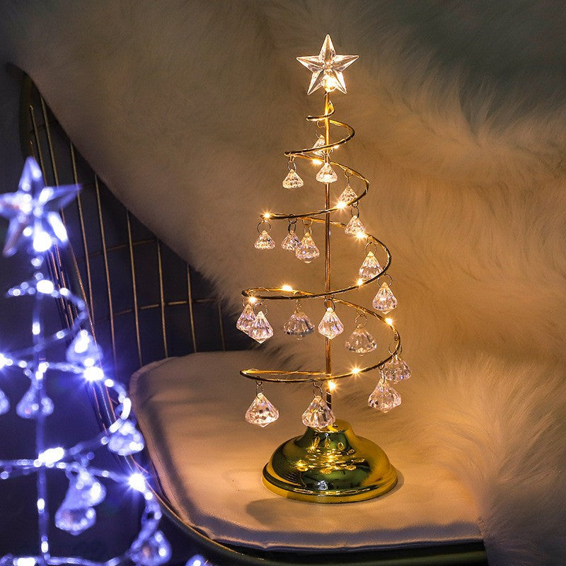 Modern Art Deco Copper Iron Acrylic Plastic Battery Christmas Tree Star LED Table Lamp Night Light for Bedroom