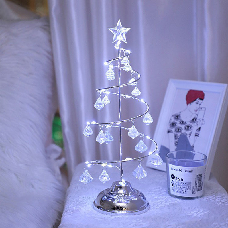 Modern Art Deco Copper Iron Acrylic Plastic Battery Christmas Tree Star LED Table Lamp Night Light for Bedroom