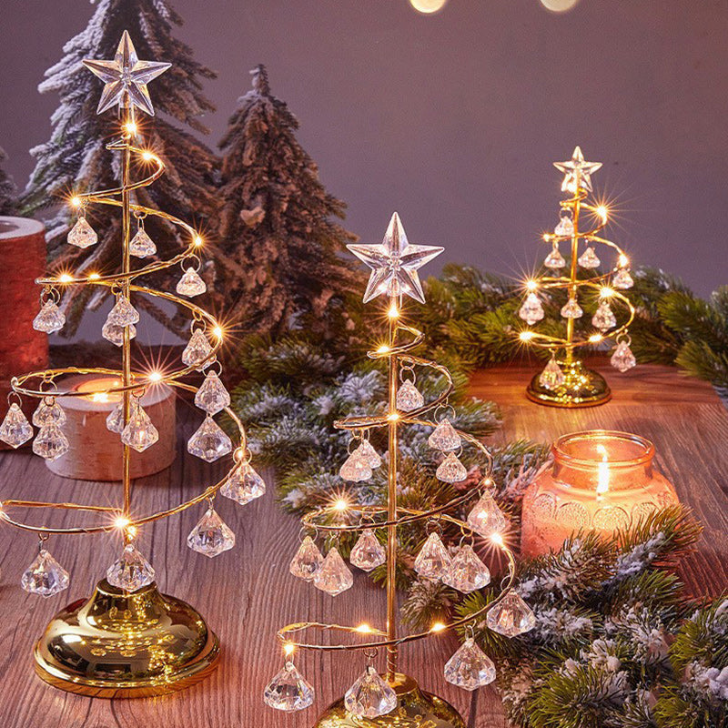 Modern Art Deco Copper Iron Acrylic Plastic Battery Christmas Tree Star LED Table Lamp Night Light for Bedroom