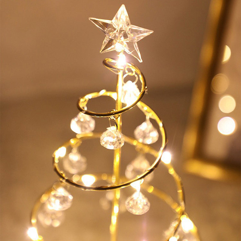 Modern Art Deco Copper Iron Acrylic Plastic Battery Christmas Tree Star LED Table Lamp Night Light for Bedroom