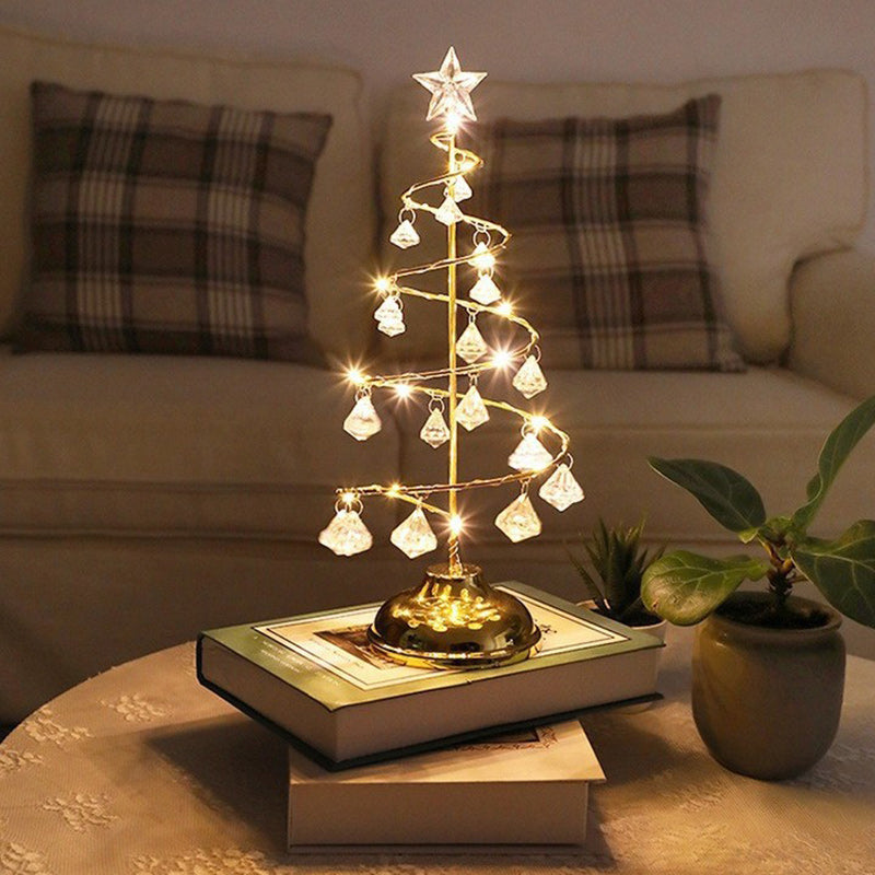 Modern Art Deco Copper Iron Acrylic Plastic Battery Christmas Tree Star LED Table Lamp Night Light for Bedroom