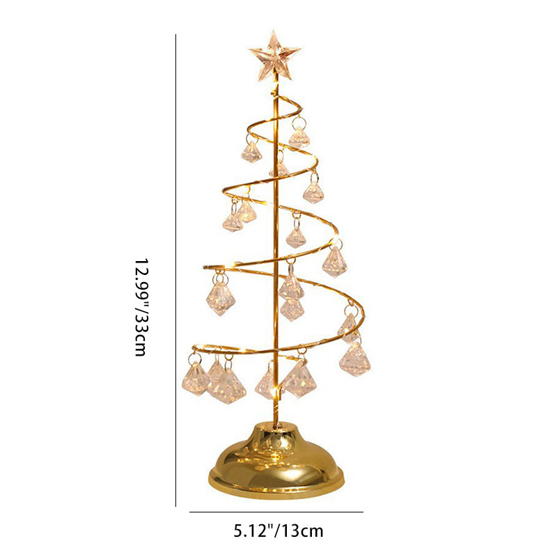 Modern Art Deco Copper Iron Acrylic Plastic Battery Christmas Tree Star LED Table Lamp Night Light for Bedroom