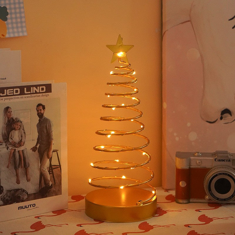 Modern Art Deco Copper Iron Acrylic Plastic Battery Christmas Tree Star LED Table Lamp Night Light for Bedroom