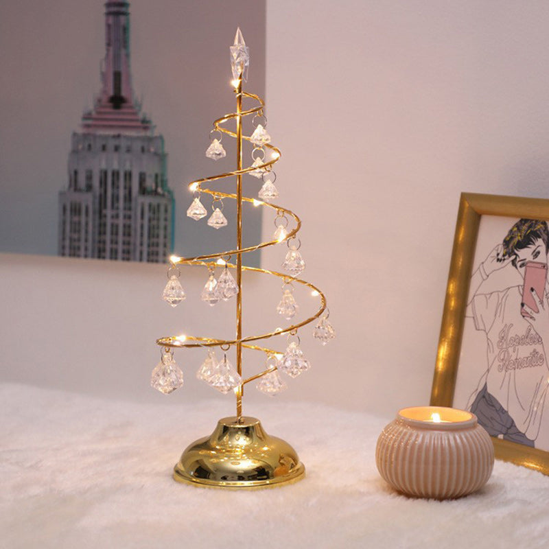 Modern Art Deco Copper Iron Acrylic Plastic Battery Christmas Tree Star LED Table Lamp Night Light for Bedroom