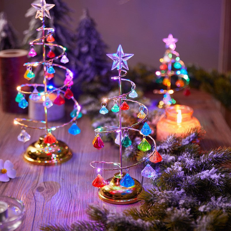 Modern Art Deco Copper Iron Acrylic Plastic Battery Christmas Tree Star LED Table Lamp Night Light for Bedroom