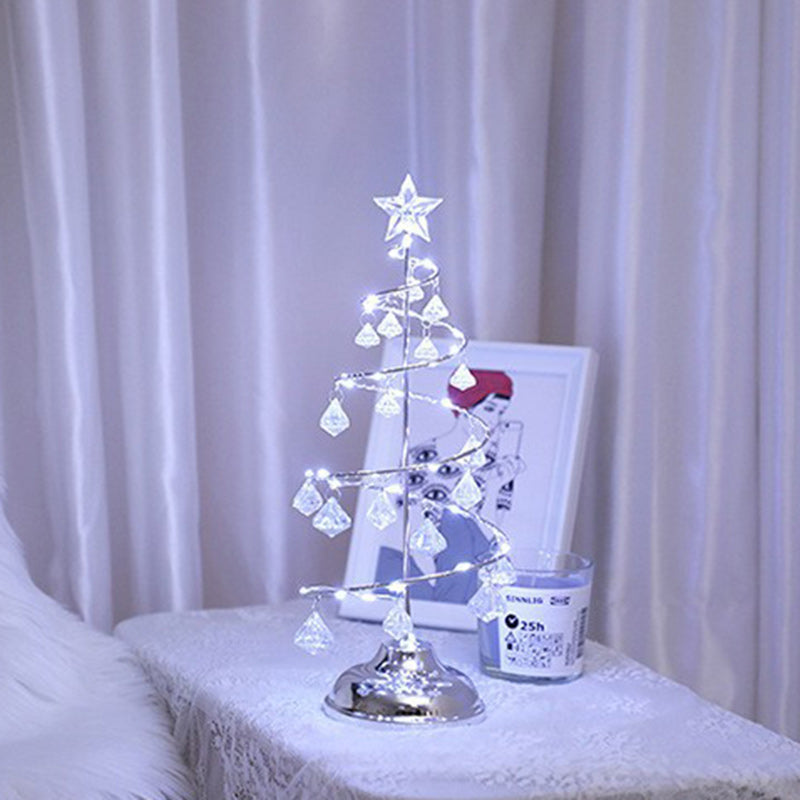 Modern Art Deco Copper Iron Acrylic Plastic Battery Christmas Tree Star LED Table Lamp Night Light for Bedroom