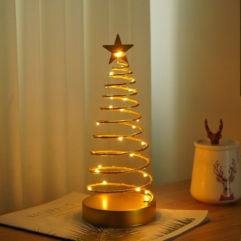 Modern Art Deco Copper Iron Acrylic Plastic Battery Christmas Tree Star LED Table Lamp Night Light for Bedroom