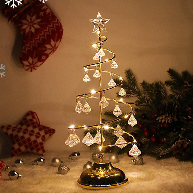 Modern Art Deco Copper Iron Acrylic Plastic Battery Christmas Tree Star LED Table Lamp Night Light for Bedroom