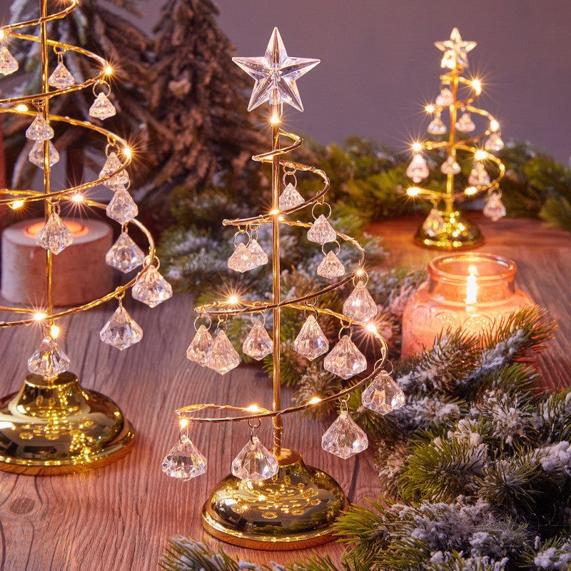 Modern Art Deco Copper Iron Acrylic Plastic Battery Christmas Tree Star LED Table Lamp Night Light for Bedroom