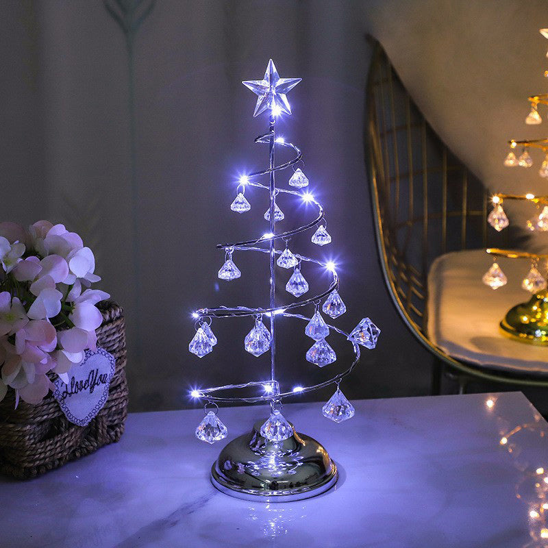 Modern Art Deco Copper Iron Acrylic Plastic Battery Christmas Tree Star LED Table Lamp Night Light for Bedroom