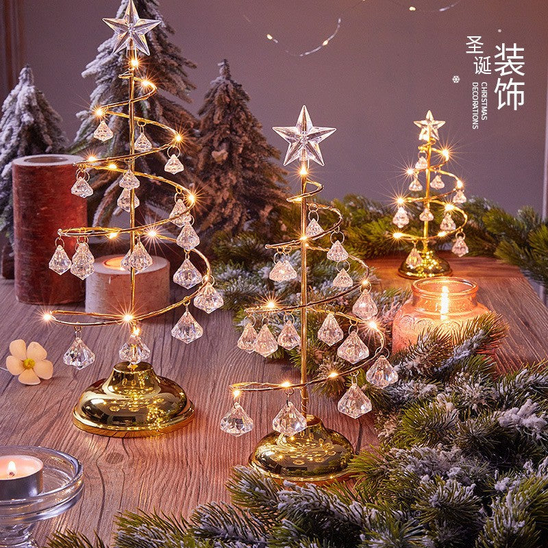 Modern Art Deco Copper Iron Acrylic Plastic Battery Christmas Tree Star LED Table Lamp Night Light for Bedroom