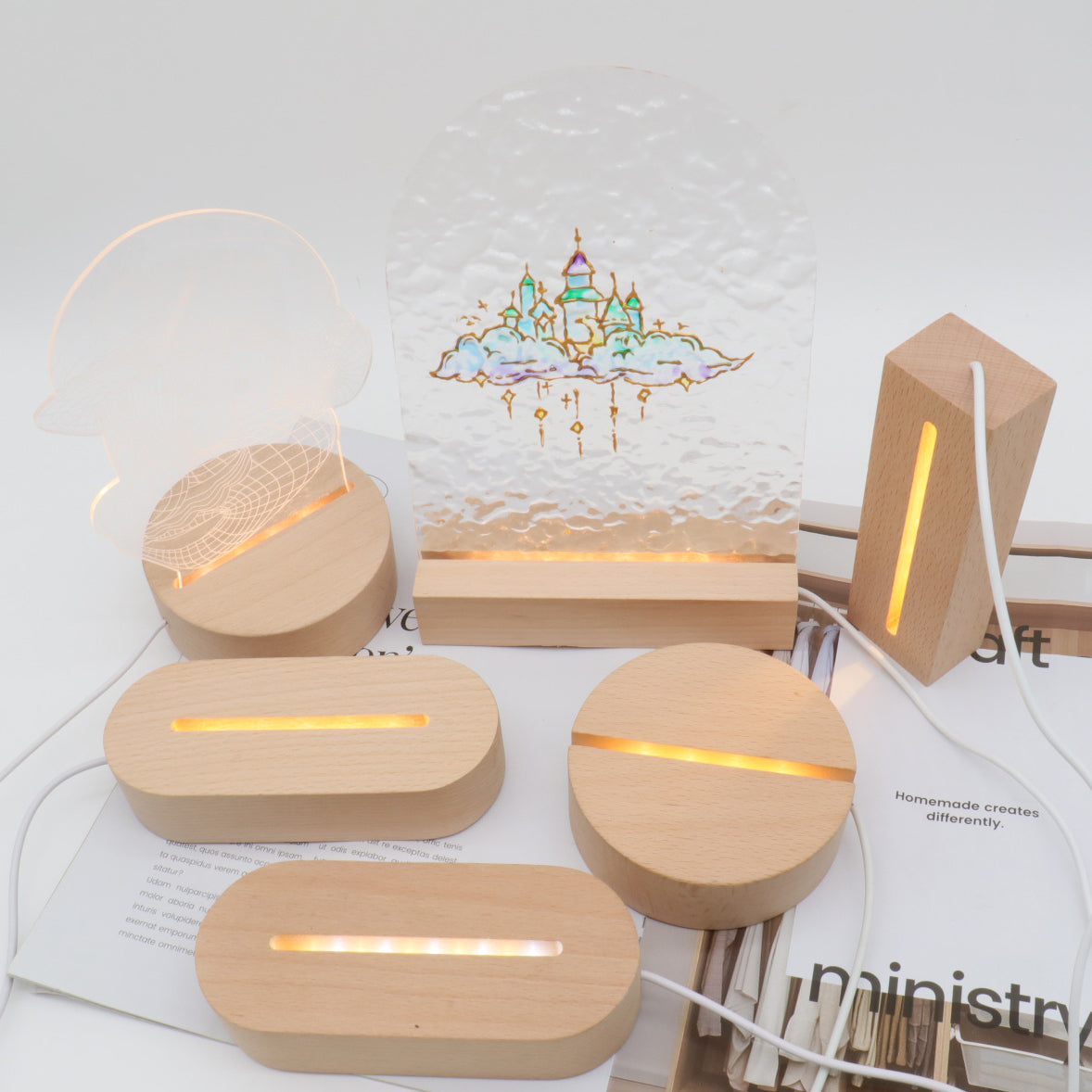 Contemporary Creative Rechargeable Solid Wood LED Table Lamp Night Light for Bedroom