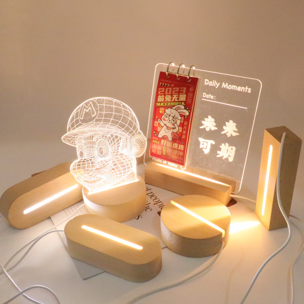 Contemporary Creative Rechargeable Solid Wood LED Table Lamp Night Light for Bedroom