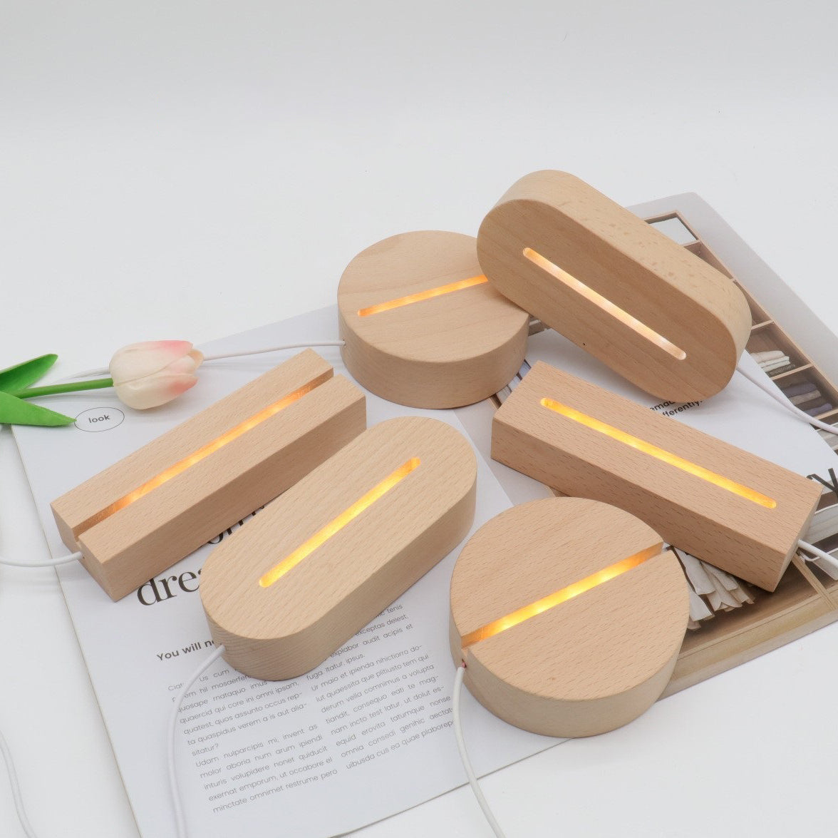 Contemporary Creative Rechargeable Solid Wood LED Table Lamp Night Light for Bedroom