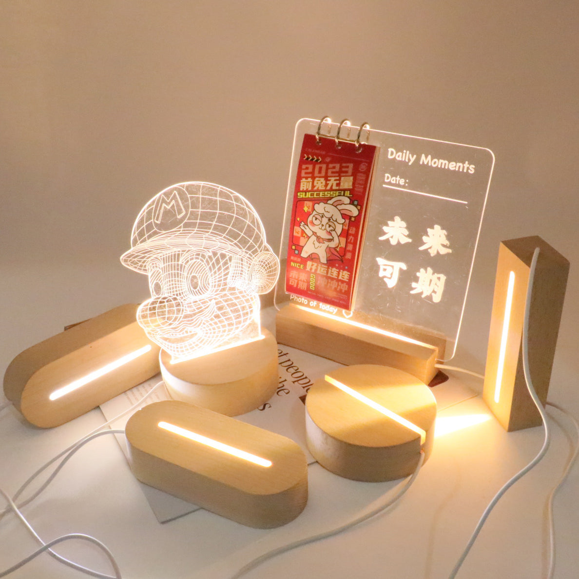 Contemporary Creative Rechargeable Solid Wood LED Table Lamp Night Light for Bedroom