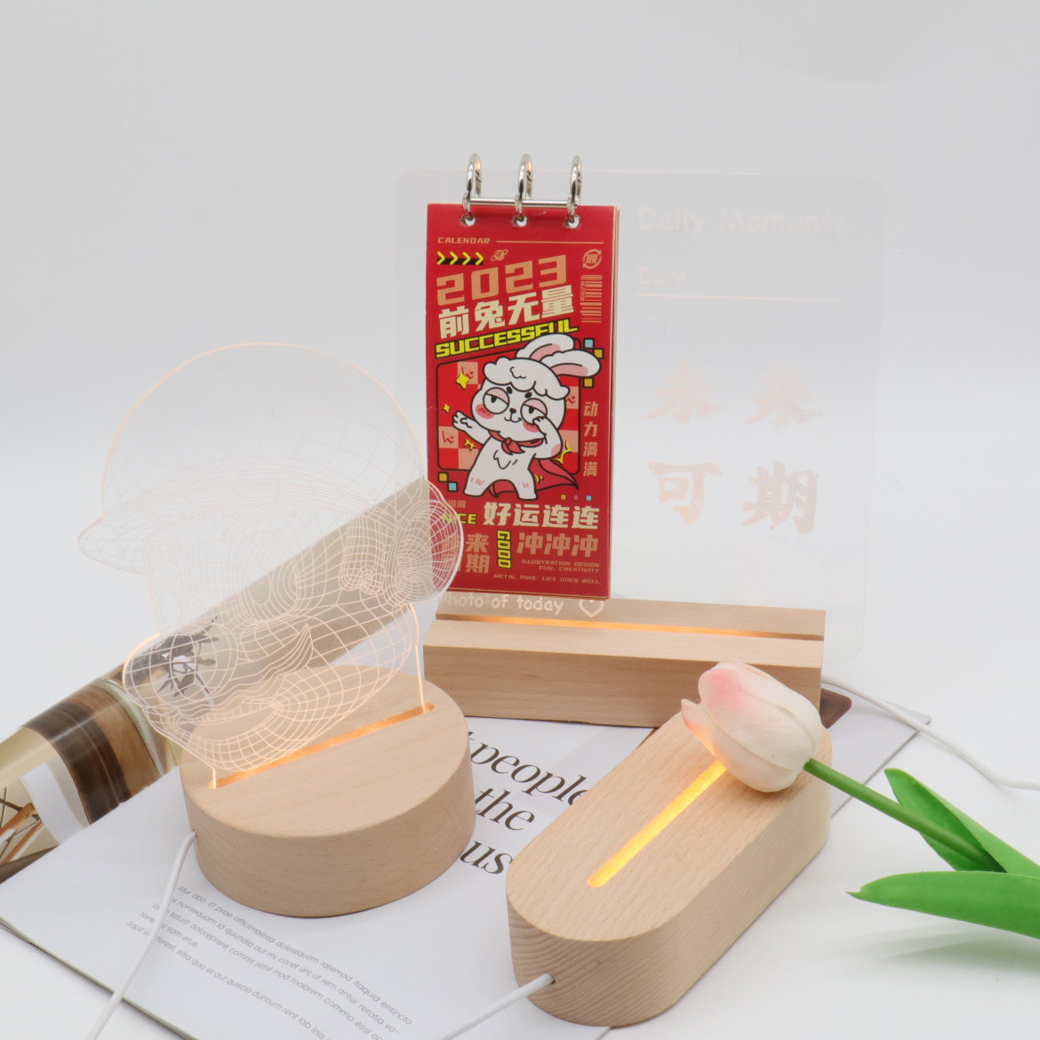 Contemporary Creative Rechargeable Solid Wood LED Table Lamp Night Light for Bedroom