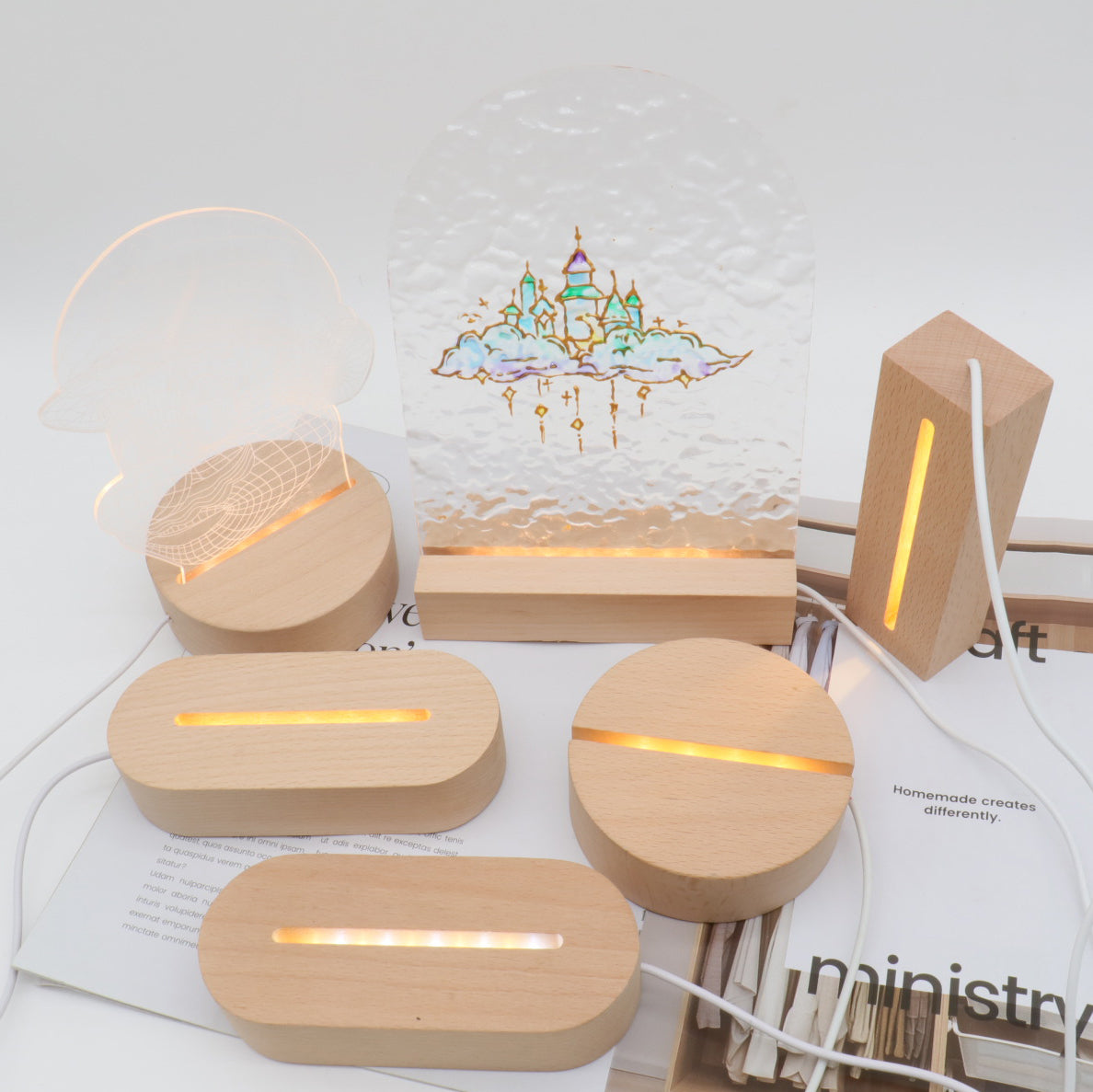 Contemporary Creative Rechargeable Solid Wood LED Table Lamp Night Light for Bedroom