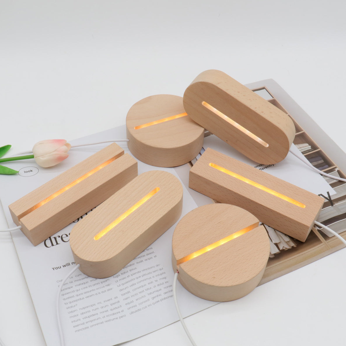 Contemporary Creative Rechargeable Solid Wood LED Table Lamp Night Light for Bedroom